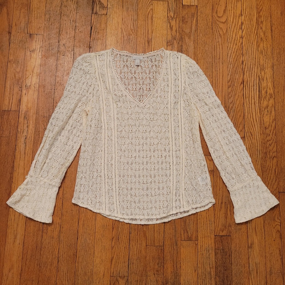 Hinge S Lace Top Cream V Neck Bell Sleeve Boho Whimsigoth Fairie Beach Lagenlook